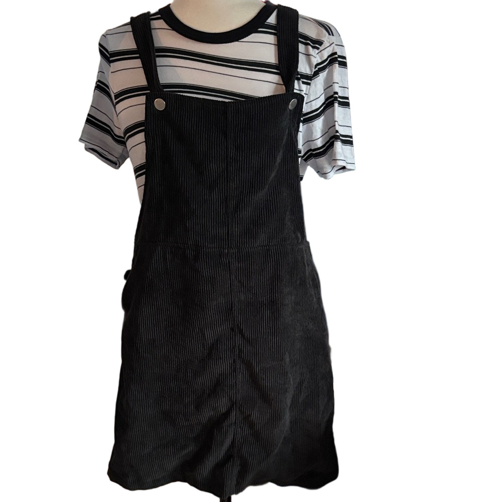 Runway Black Corduroy Pinafore Dress with Bluenotes size m shirt
